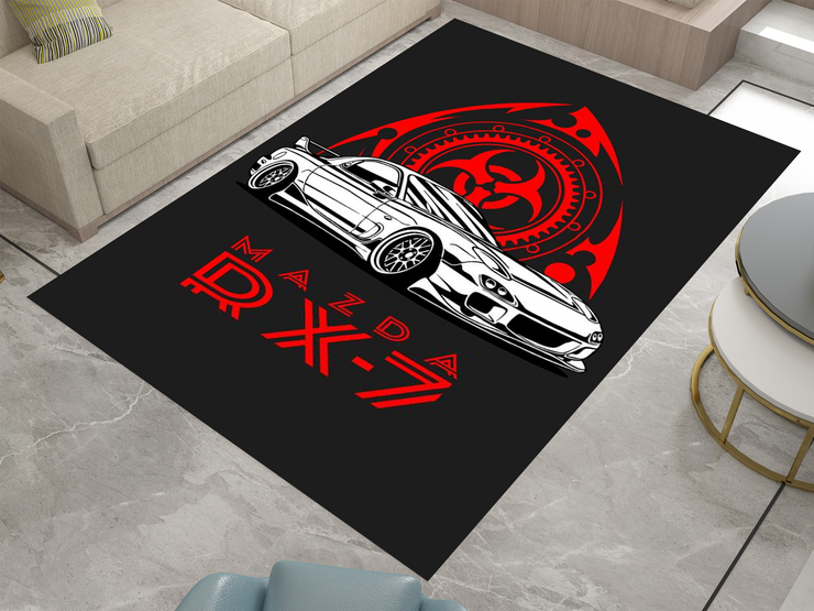 Mazda RX-7 Car Rug, Racing Inspired Carpet, Garage Rug