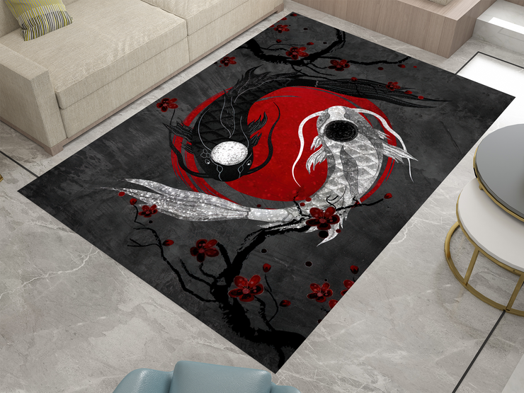 Yin Yang Koi Rug, Asian Decoration Carpet, Cozy Rug