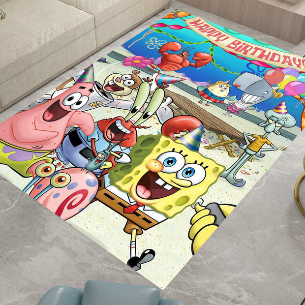 SpongeBob Happy Birthday Rug, Cartoon-Inspired Carpet, Kids' Room Rug