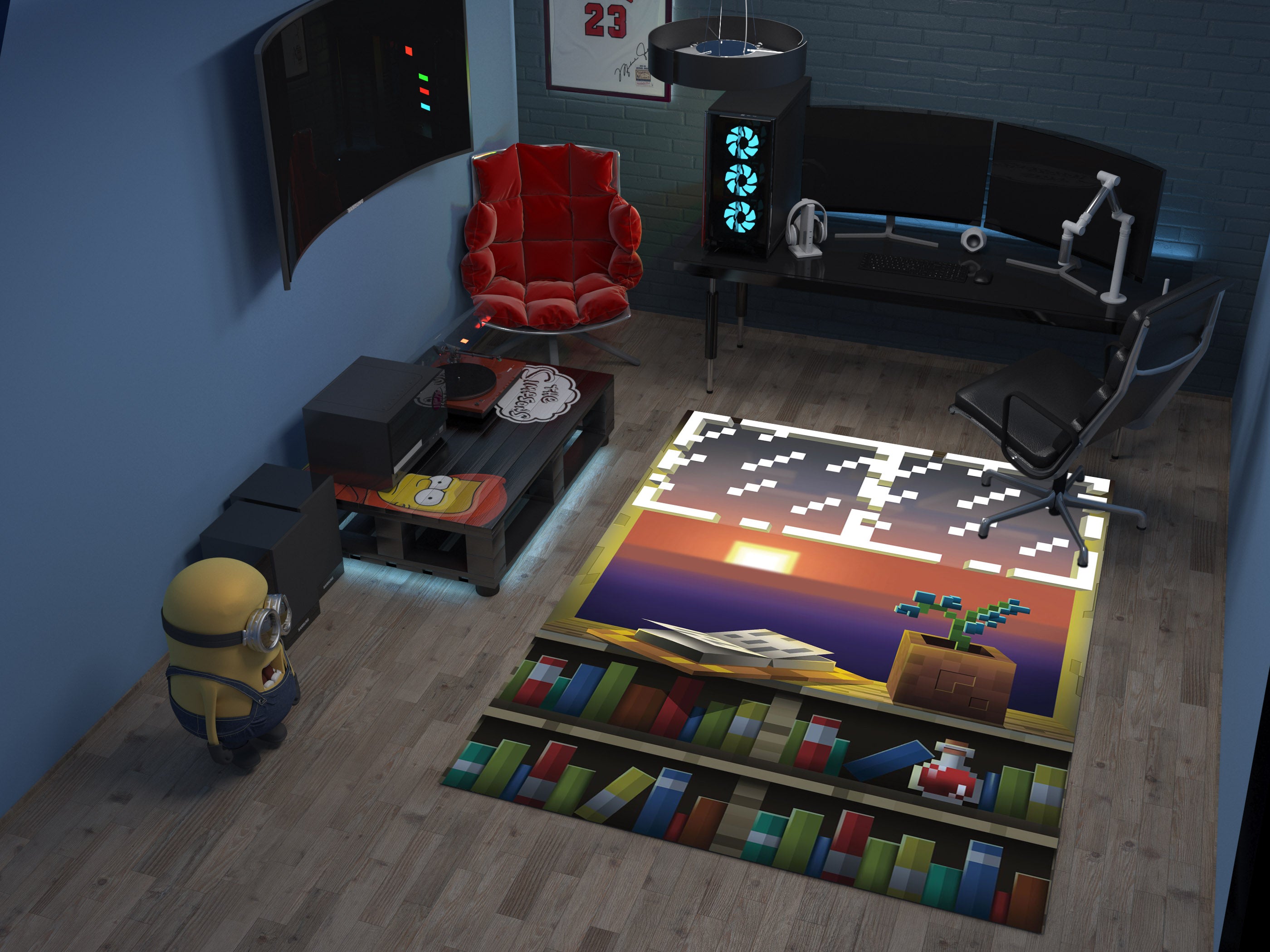 Minecraft Sunset Rug - Cozy Pixelated Design for Gamers Carpet, Gamer Room Decoration