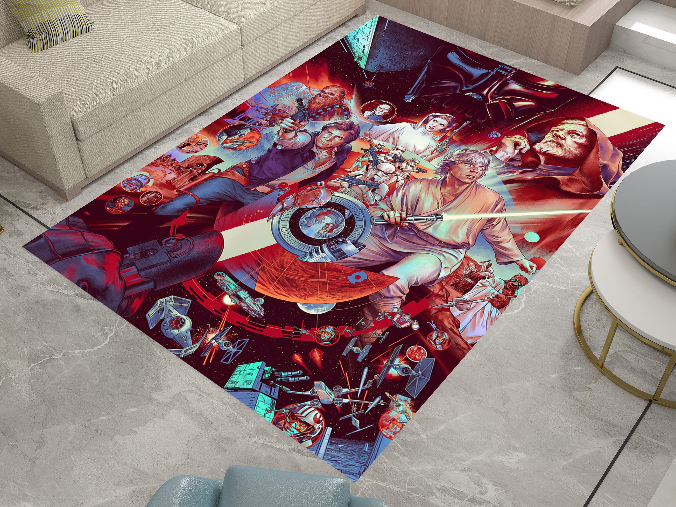 Star Wars Classic Rug, Epic Battle Scene Carpet, Galactic Home Decor