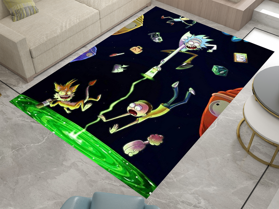 Rick and Morty Rug, Cartoon-Inspired Carpet, Portal Rick Rug, Geek Gift