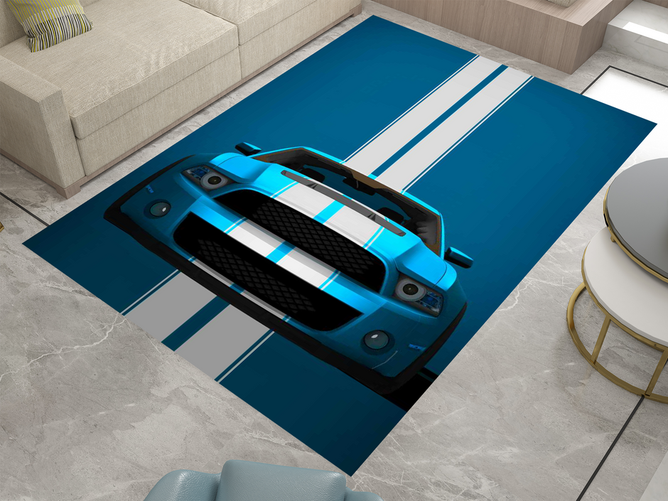 Mustang Car Rug, Ford Racing Inspired Carpet, Garage Rug, Ford Car Decoration