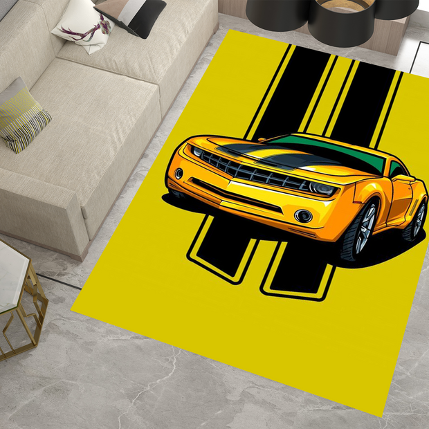 Chevrolet Camaro Muscle Car Rug, American Chevy Garage Decor, Bold Automotive Carpet