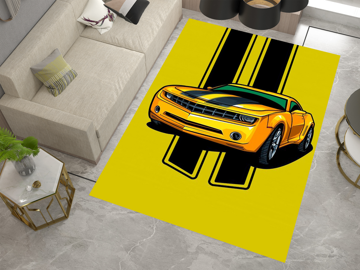 Chevrolet Camaro Muscle Car Rug, American Chevy Garage Decor, Bold Automotive Carpet