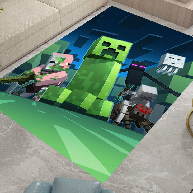 Minecraft Mob Mayhem Custom Rug – Perfect for Gamers and Fans, Gamer Carpet