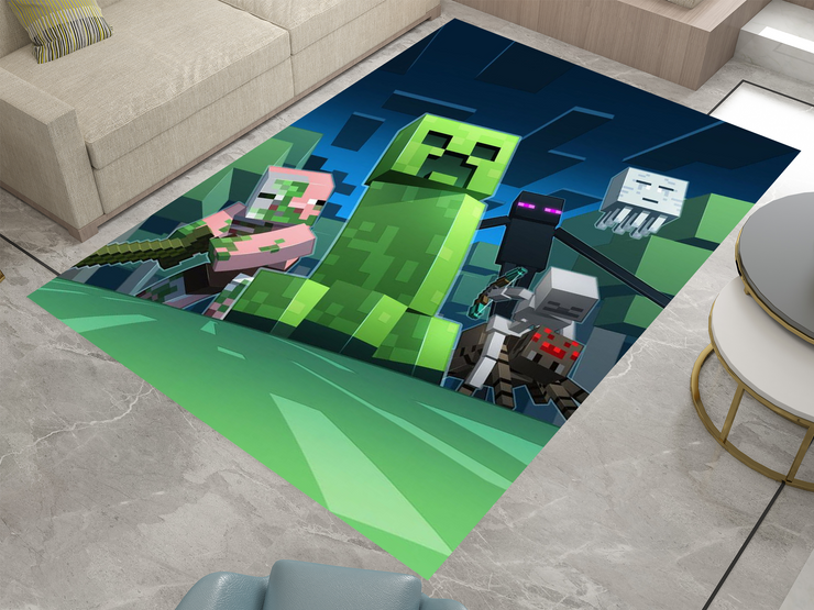 Minecraft Mob Mayhem Custom Rug – Perfect for Gamers and Fans, Gamer Carpet