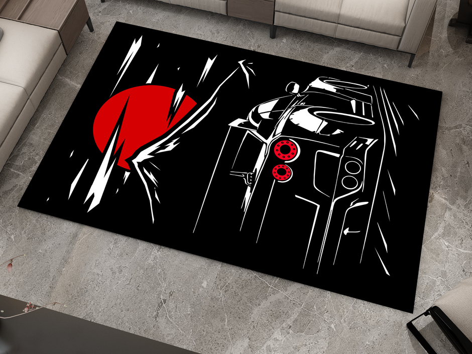 Nissan GTR Car Rug, Racing Inspired Carpet, Garage Rug