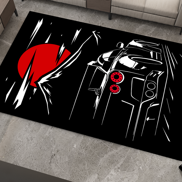Nissan GTR Car Rug, Racing Inspired Carpet, Garage Rug