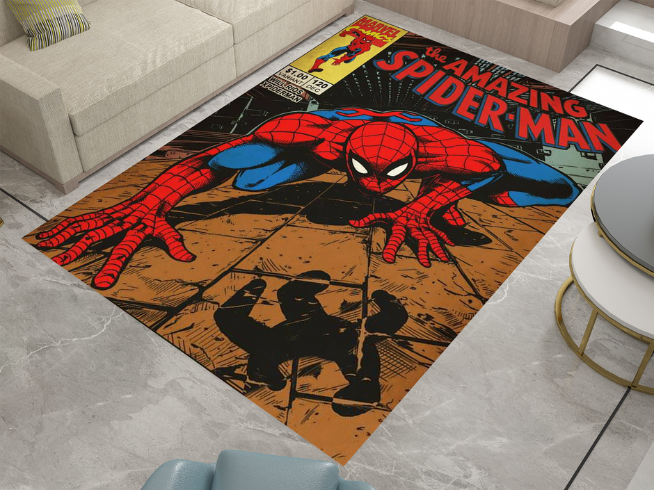 Spiderman Spidey Face Rug, Cartoon-Inspired Carpet, Marvel Spiderman Rug, Geek Gift