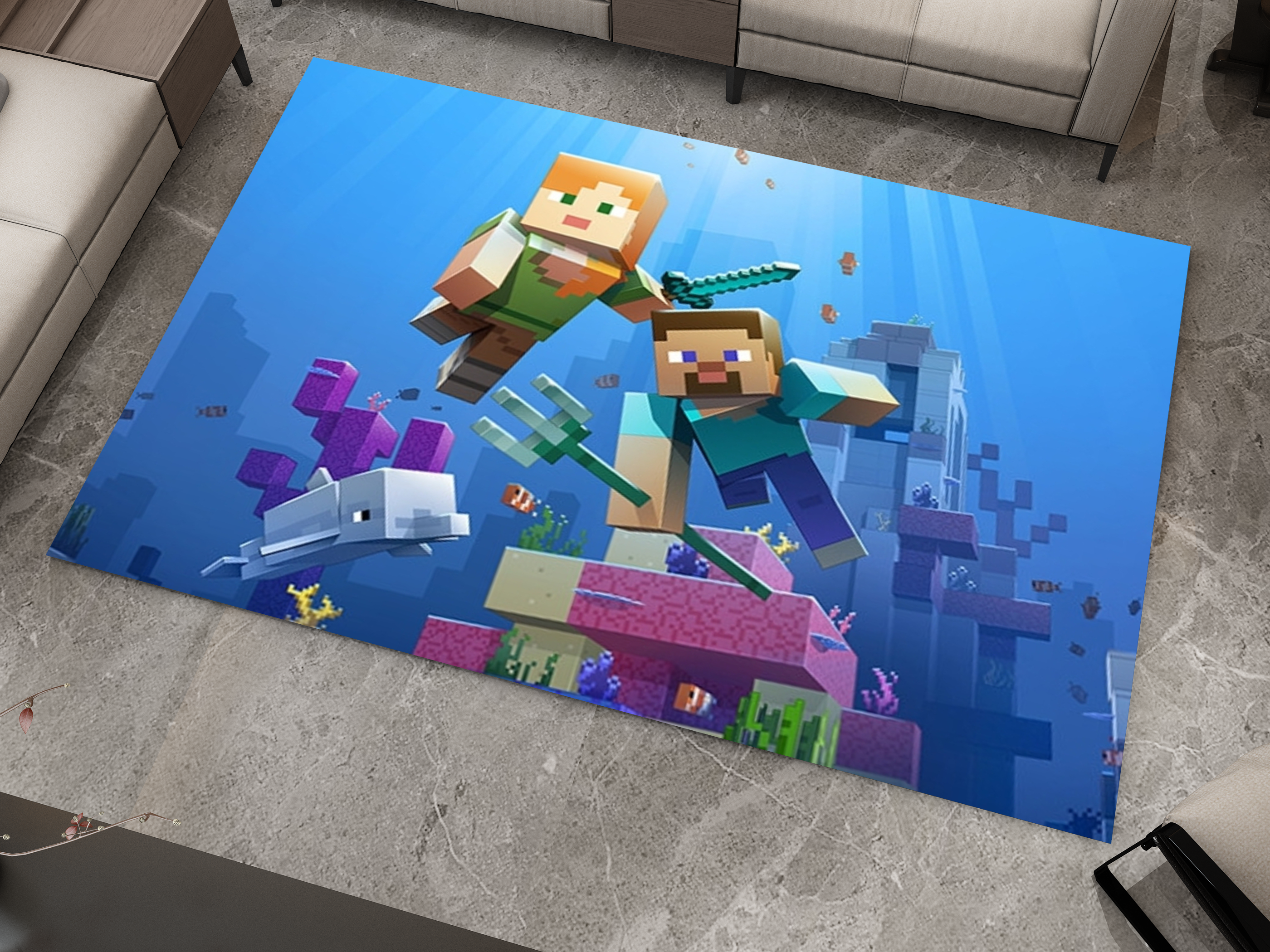 Minecraft Ocean Adventure Custom Rug – Dive into Underwater Exploration, Gamer Carpet