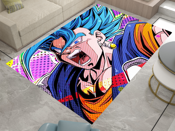 Super Saiyan Blue Goku Rug, Dragon Ball Z Rug, Anime Pop Art Carpet
