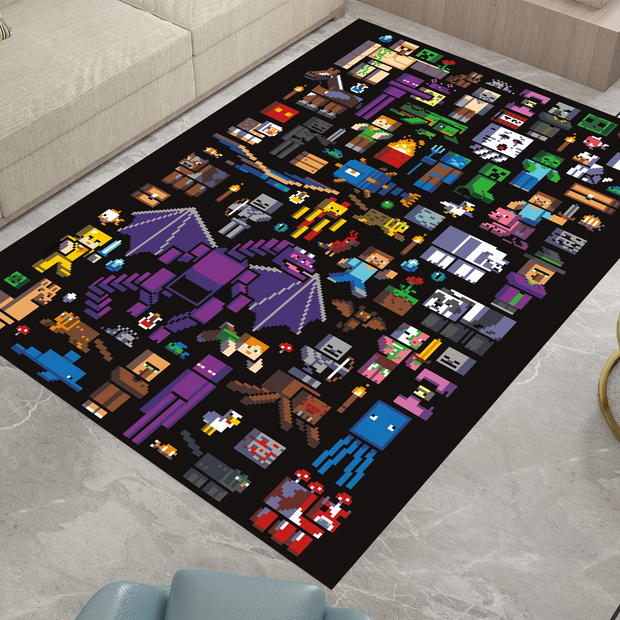 Pixelated Minecraft Characters Custom Rug – Gaming Decor for Fans, Gamer Carpet
