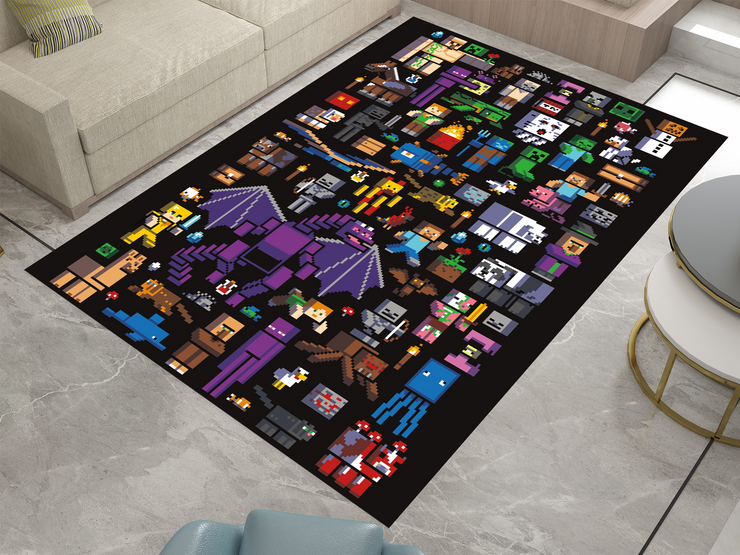 Pixelated Minecraft Characters Custom Rug – Gaming Decor for Fans, Gamer Carpet