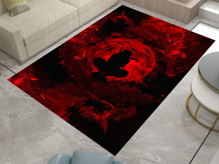 Naruto Akatsuki Moon Rug, Naruto Inspired Ninja Carpet, Red Moon Decor