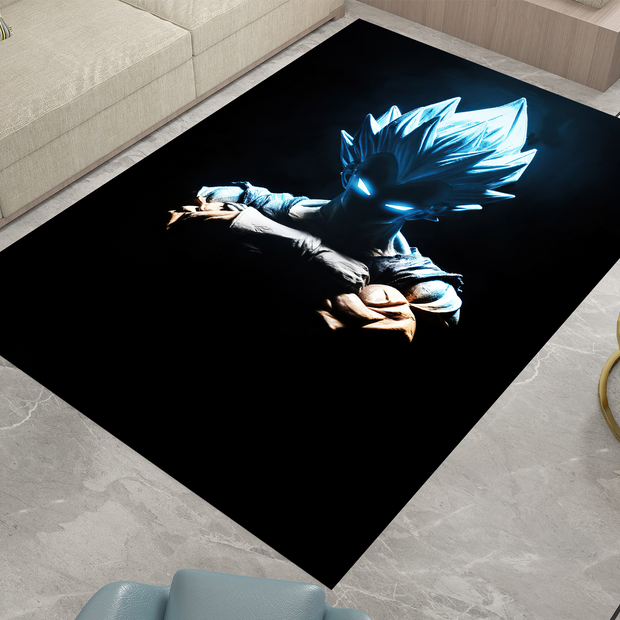 Super Saiyan Blue Goku Silhouette Rug, Dragon Ball Z Rug, Anime Glow-Inspired Carpet