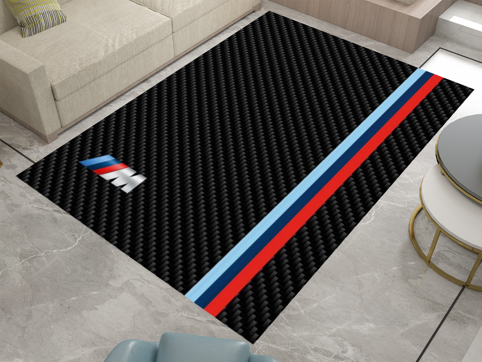 BMW Car Rug, Racing Inspired Carpet, Garage Rug