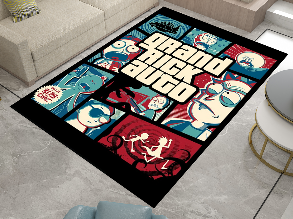 Rick and Morty GTA Rug, Cartoon-Inspired Carpet, Portal Rick Rug, Geek Gift, Gamer Decoration