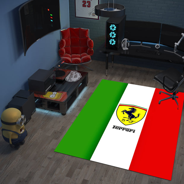 Ferrari Carbon Car Rug, Racing Inspired Italian Carpet, Garage Rug, Ferrari Decoration