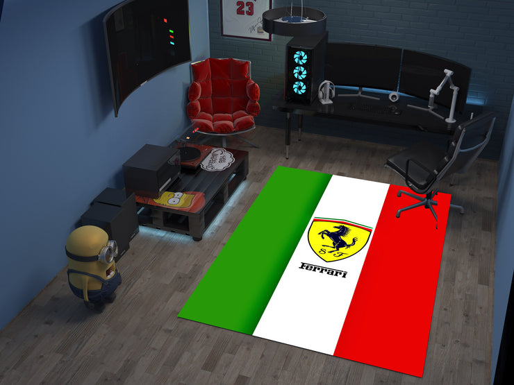 Ferrari Carbon Car Rug, Racing Inspired Italian Carpet, Garage Rug, Ferrari Decoration