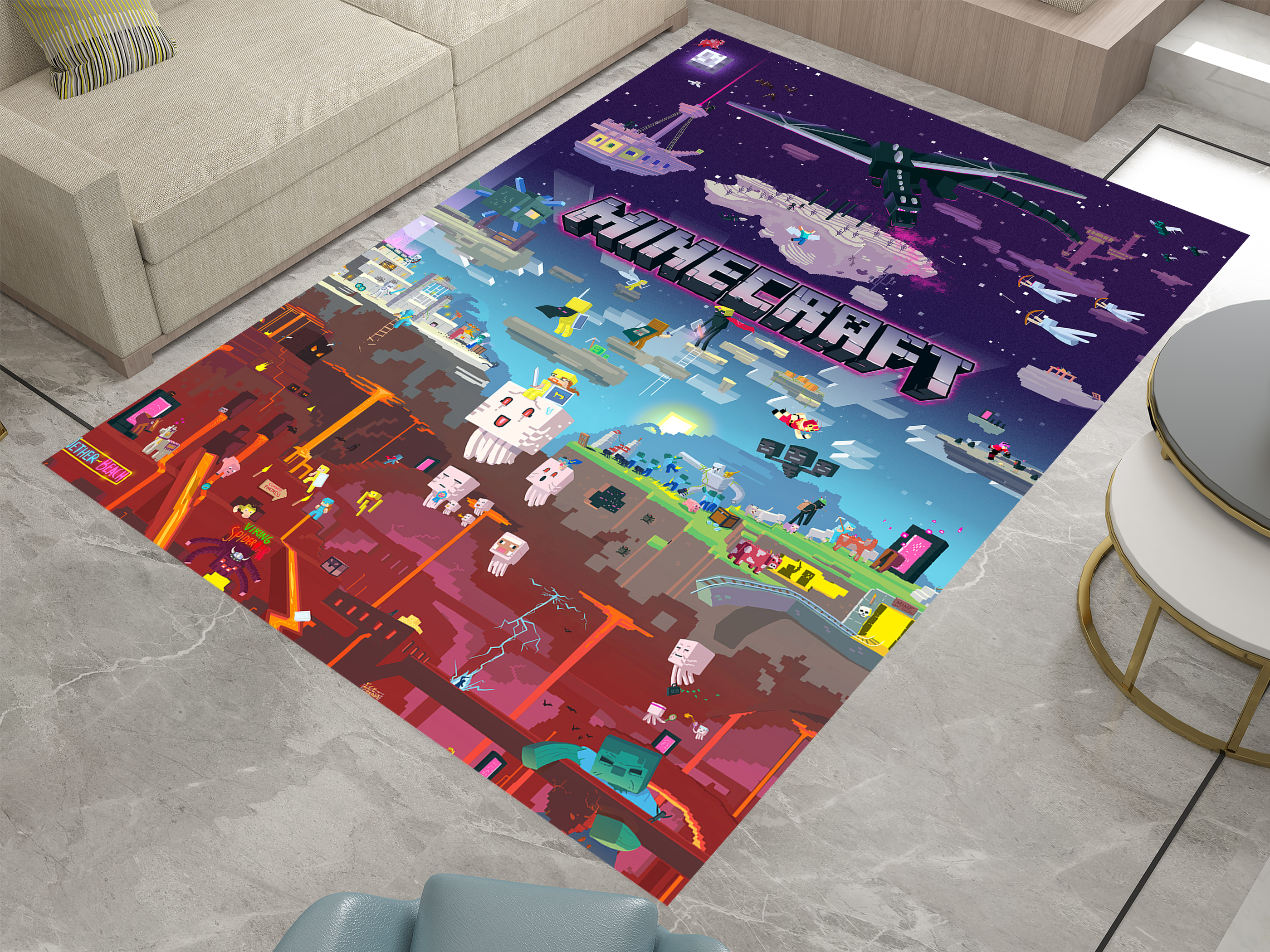Minecraft Nether to End Themed Custom Rug – Perfect for Gaming Rooms
