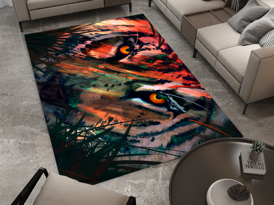 Eye of the Tiger Rug, Vivid Tiger Eyes Carpet, Wild Animal Art, Survivor Jungle-Inspired Carpet