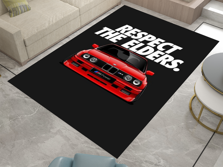 BMW E30 Car Rug, Racing Inspired Red Carpet, Garage Rug