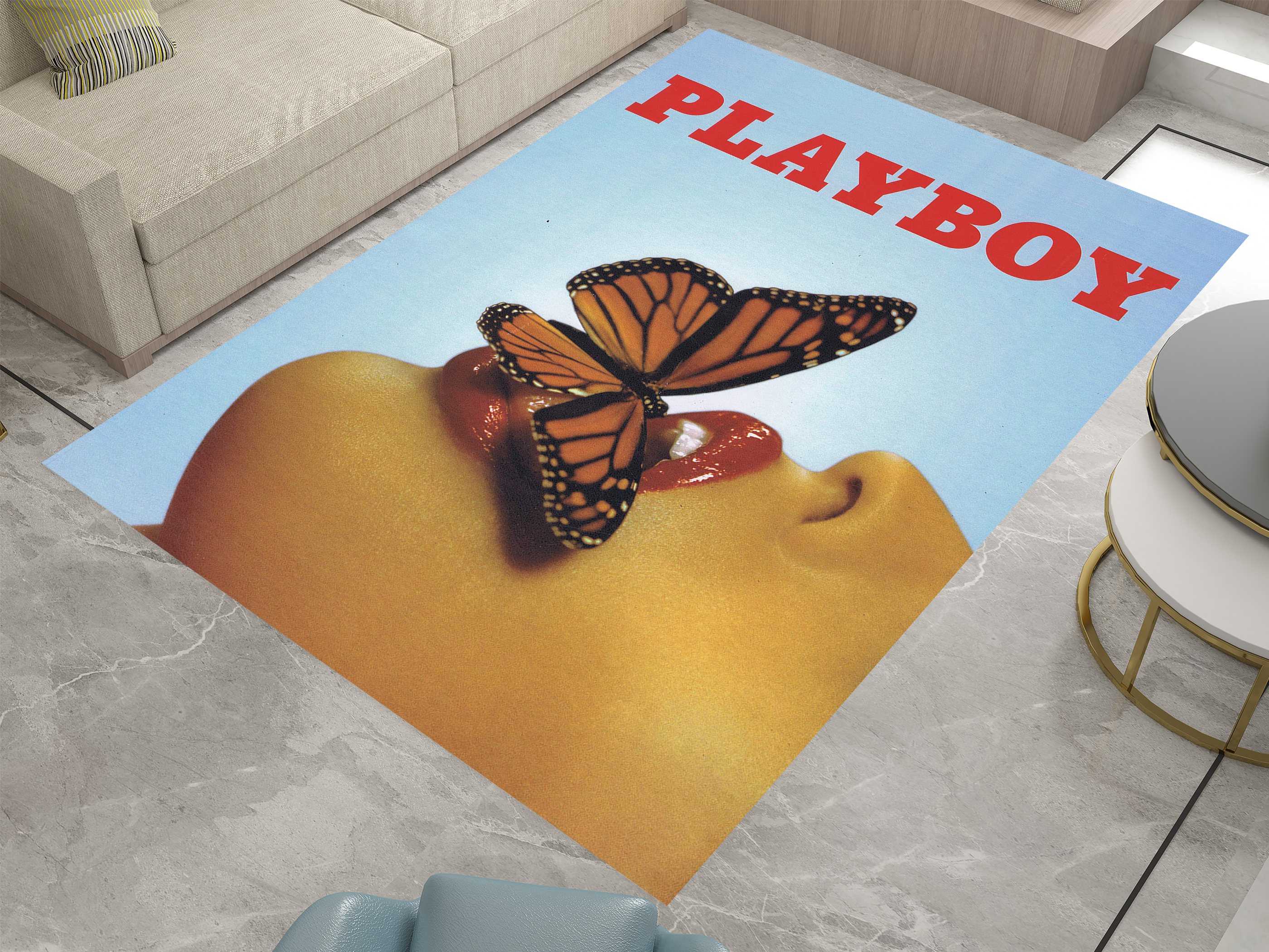 Playboy Vintage Butterfly Lips Rug - Bold and Artistic Custom Home Décor Carpet
