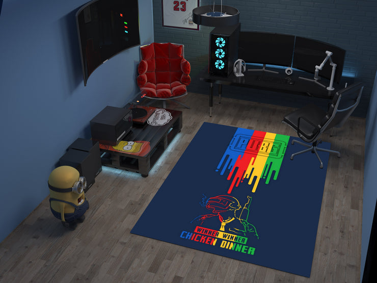 PUBG Winner Winner Chicken Dinner Custom Rug – Gamer Room Decor for Battle Royale Fans, Gaming Room Carpet