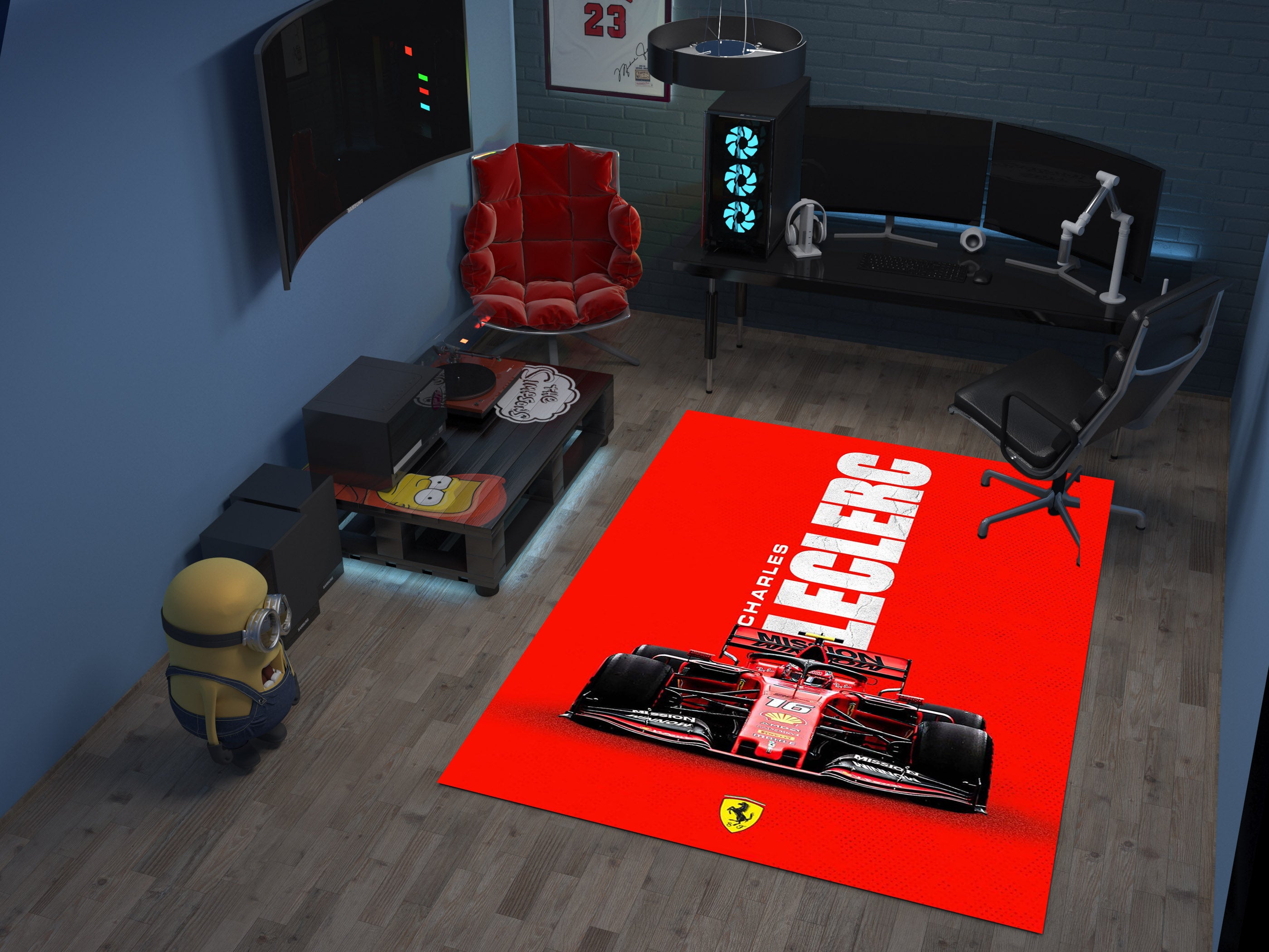 Race Car F1 Custom Rug – Charles Leclerc Formula 1 Icon Room Decor for Racing Fans, Garage Carpet
