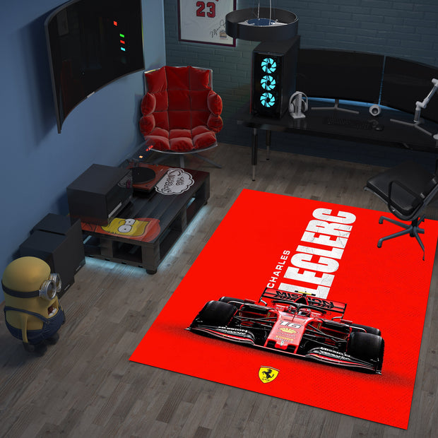 Race Car F1 Custom Rug – Charles Leclerc Formula 1 Icon Room Decor for Racing Fans, Garage Carpet