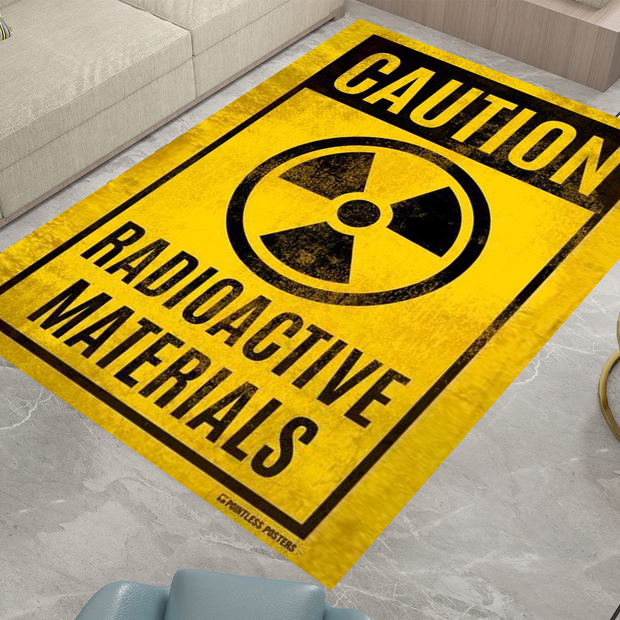 Caution Radioactive Materials Rug - Bold Industrial Warning Sign Design Carpet