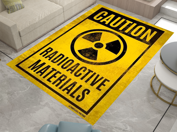 Caution Radioactive Materials Rug - Bold Industrial Warning Sign Design Carpet