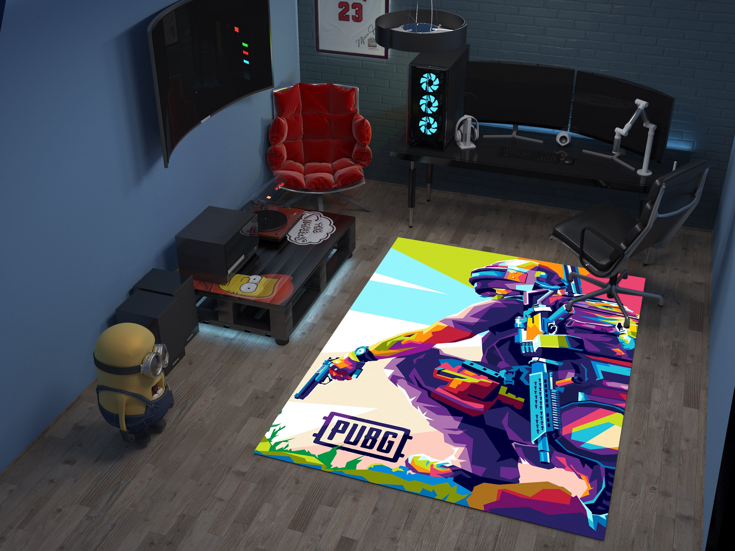 Vibrant PUBG Warrior Custom Rug – Battle Royale Gamer Room Decor, Gaming Room Carpet