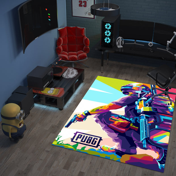 Vibrant PUBG Warrior Custom Rug – Battle Royale Gamer Room Decor, Gaming Room Carpet