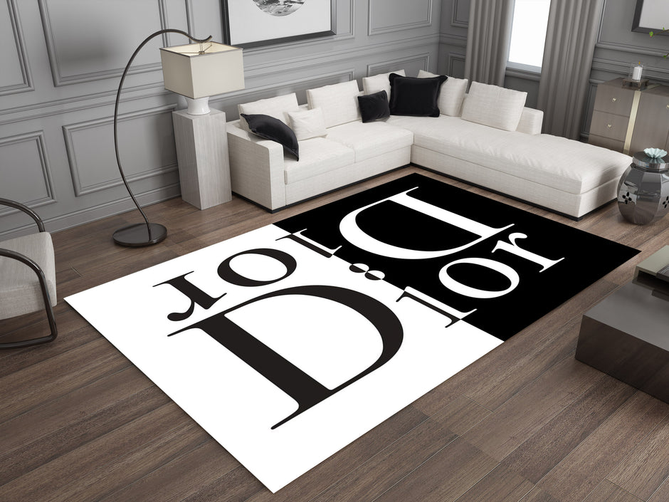 Dior-Inspired Black and White Rug – A Luxury Fashion Statement for Your Space