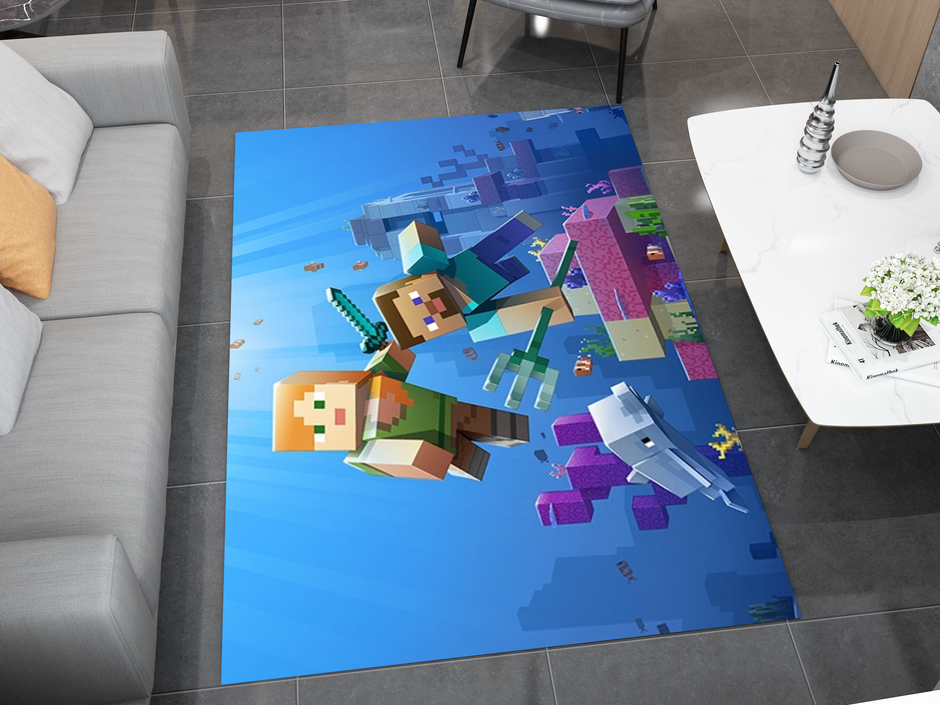 Minecraft Ocean Adventure Custom Rug – Dive into Underwater Exploration, Gamer Carpet
