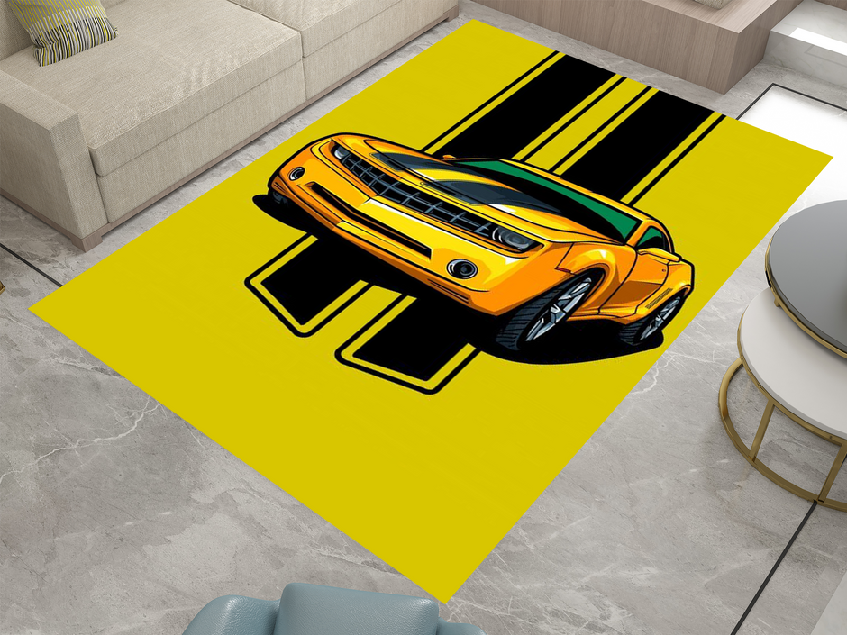 Chevrolet Camaro Muscle Car Rug, American Chevy Garage Decor, Bold Automotive Carpet