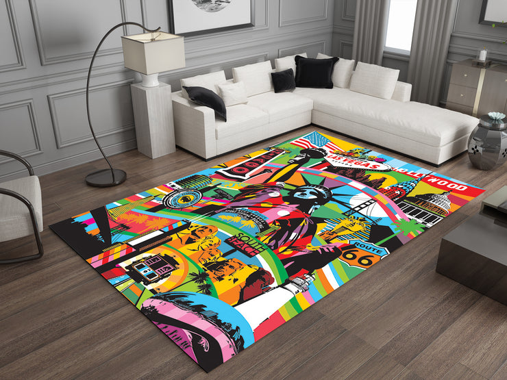 USA Landmarks Rug – Vibrant Tribute to American Icons, America Carpet