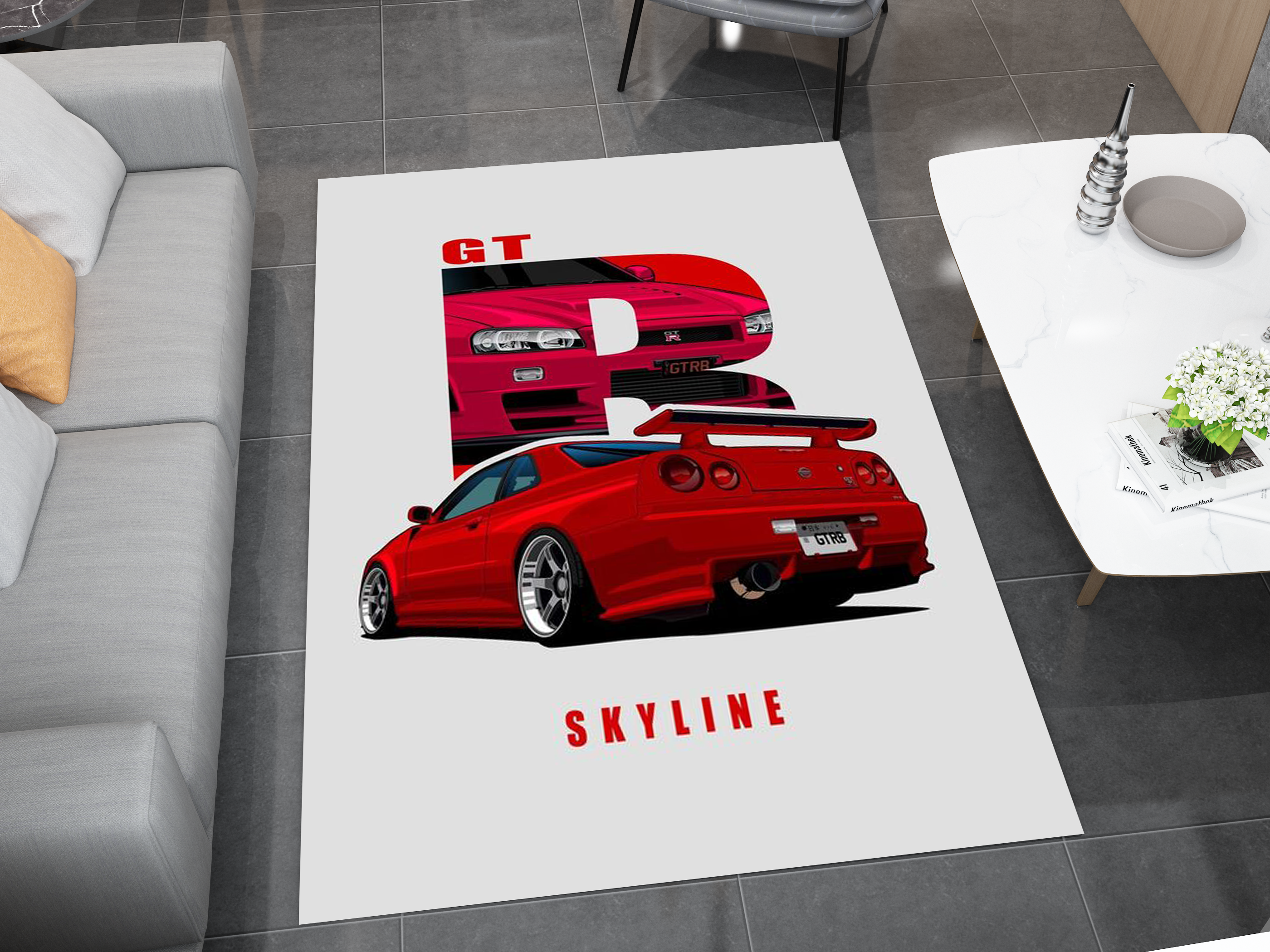 Nissan Skyline GTR Car Rug, Racing Inspired Carpet, Garage Rug