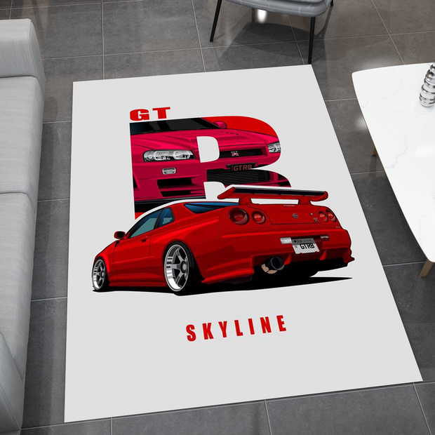 Nissan Skyline GTR Car Rug, Racing Inspired Carpet, Garage Rug