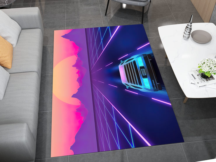 Cyberpunk Car Rug, Futuristic Racing Inspired Carpet, Garage Rug, Gamer Decoration