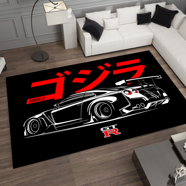 Nissan GTR Car Rug, Racing Inspired Carpet, Garage Rug