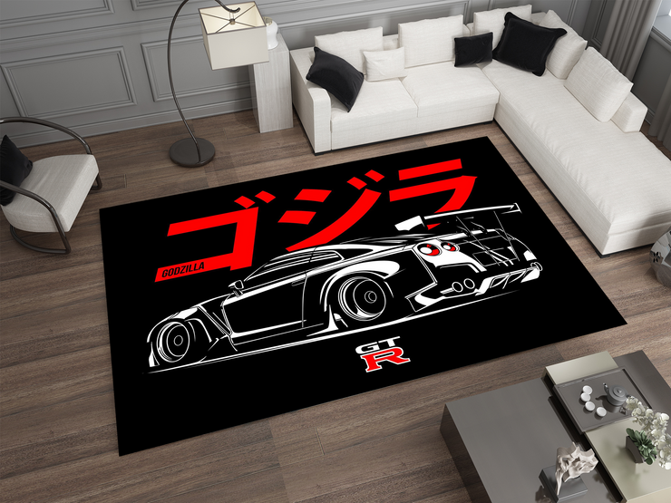 Nissan GTR Car Rug, Racing Inspired Carpet, Garage Rug