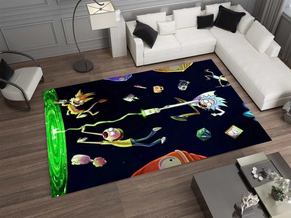Rick and Morty Rug, Cartoon-Inspired Carpet, Portal Rick Rug, Geek Gift