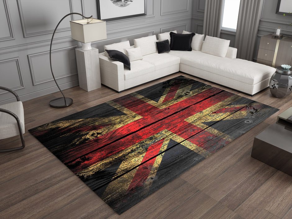 English Vintage Union Jack Custom Rug – British Flag Inspired Room Decor
