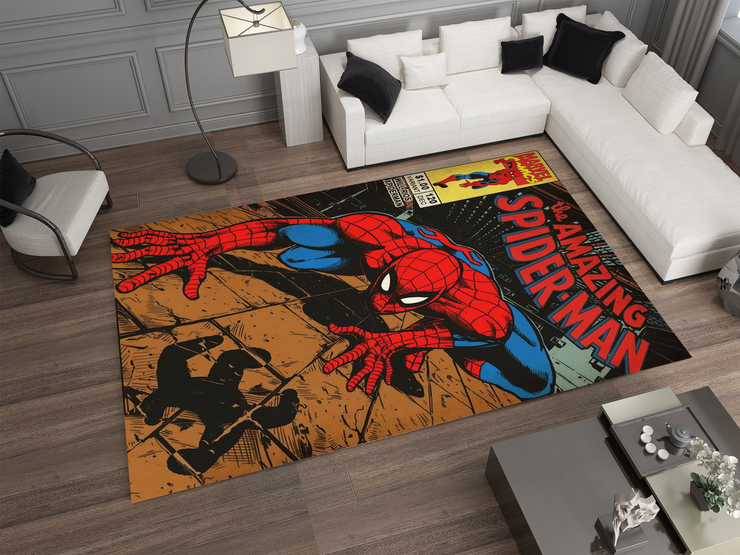 Spiderman Spidey Face Rug, Cartoon-Inspired Carpet, Marvel Spiderman Rug, Geek Gift