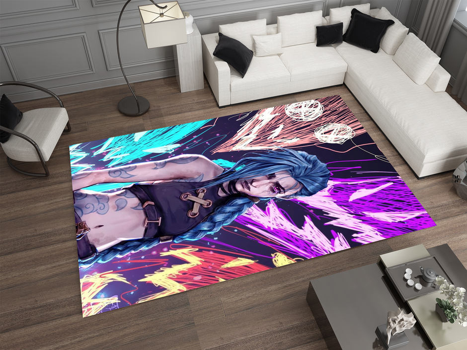 Arcane Jinx Rug, League of Legends Carpet, Gamer Rug Decoration
