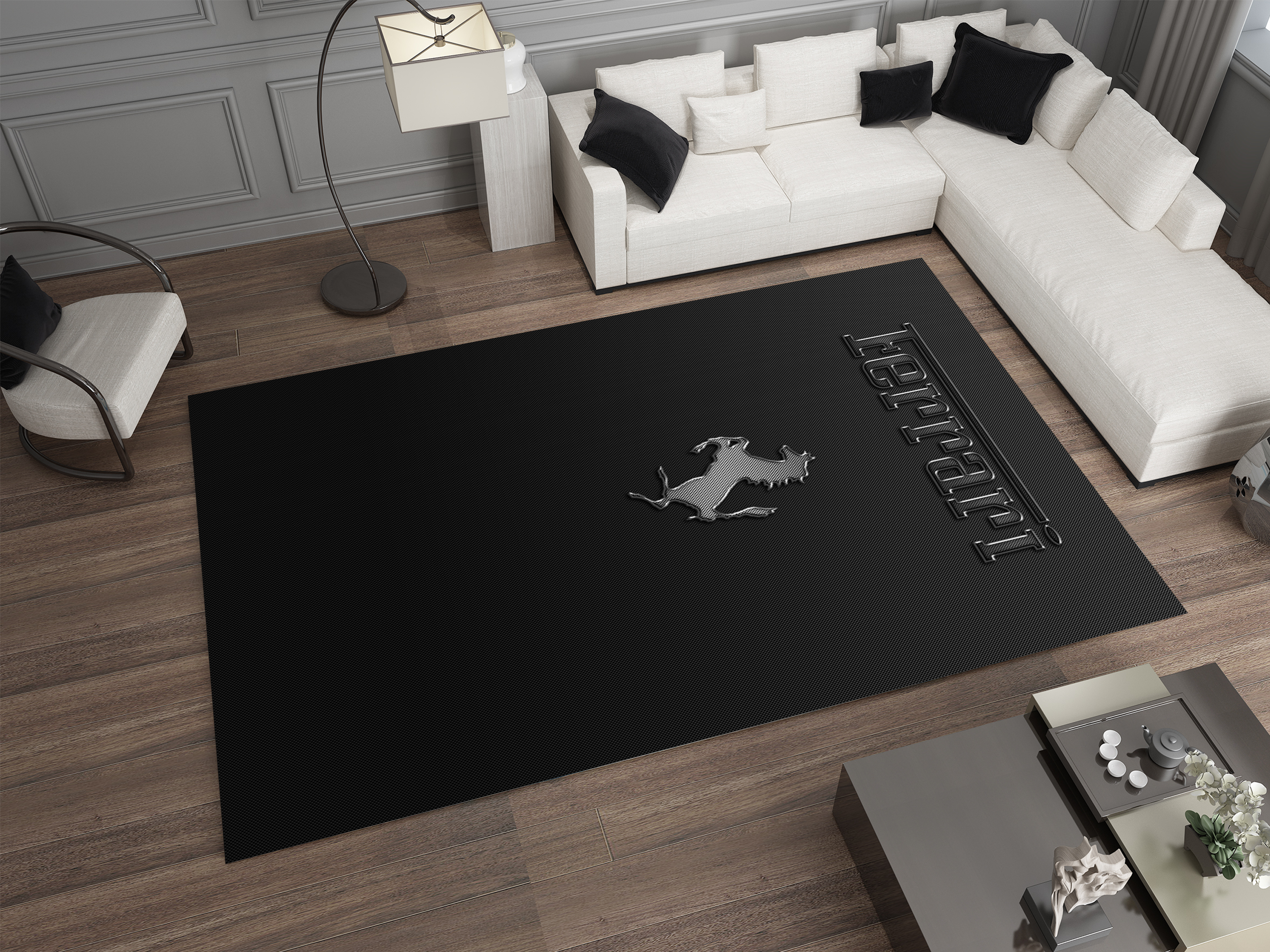 Ferrari Carbon Car Rug, Racing Inspired Carpet, Garage Rug, Ferrari Decoration