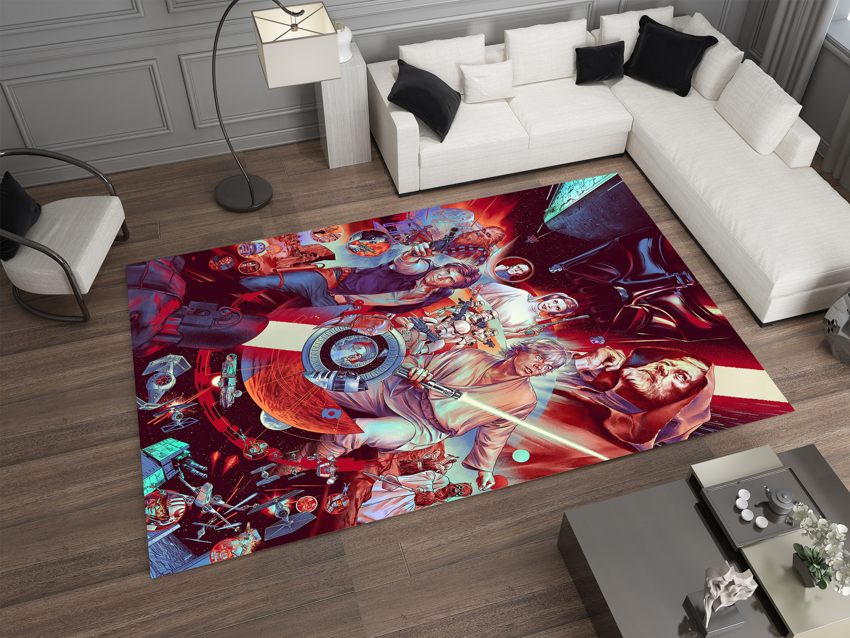 Star Wars Classic Rug, Epic Battle Scene Carpet, Galactic Home Decor